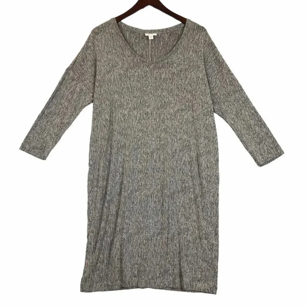 Pure Jill Knit LINEN COTTON Shift Dress Size Medium M Long Sleeve Lagenlook J
